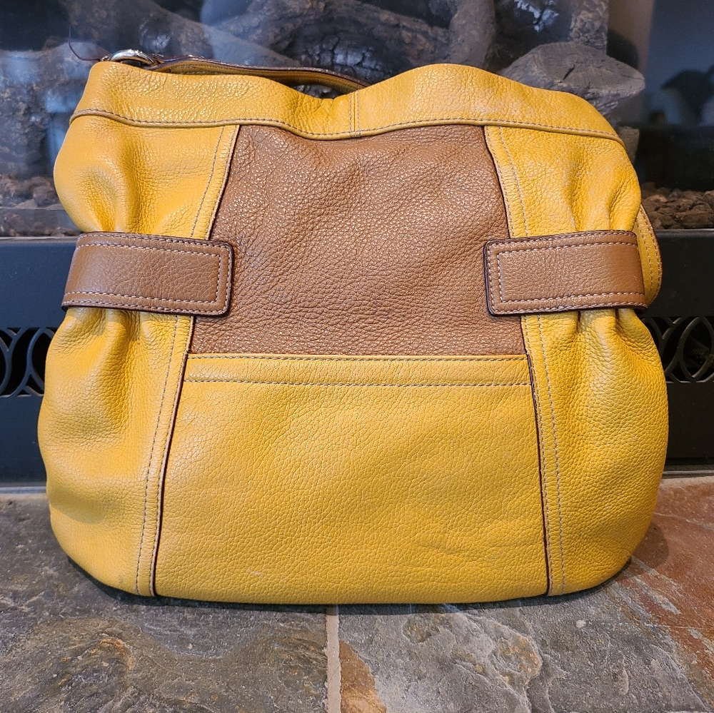 Tignanello Mustard Yellow and Brown Leather Purse/Shoulder Bag Multi Conpartment - Picture 7 of 14